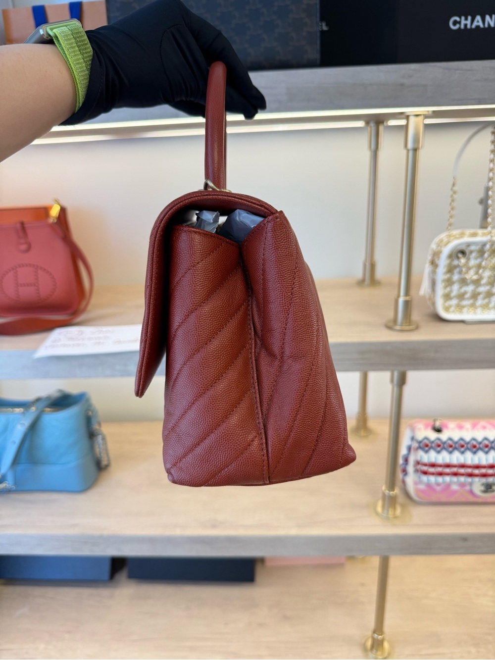 ❌SOLD❌Chanel Quilted Top Handle Bag in Deep Red - Picture 4 of 17